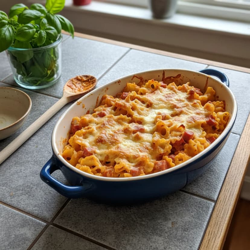 Macarrão Gratinado com Bacon e Mussarela