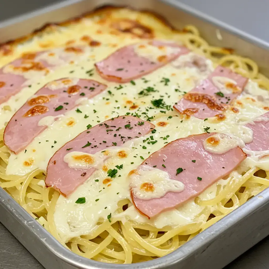 Macarrão Gratinado com Presunto e Molho Branco