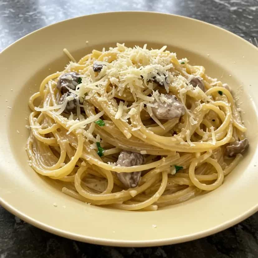 Foto deliciosa de Macarrão Gravatinha com Shimeji ao Creme pronta para servir - Outras Receitas