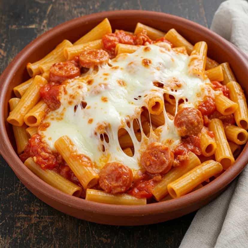 Foto deliciosa de Macarronada Cremosa com Calabresa pronta para servir - Massas & Macarrão