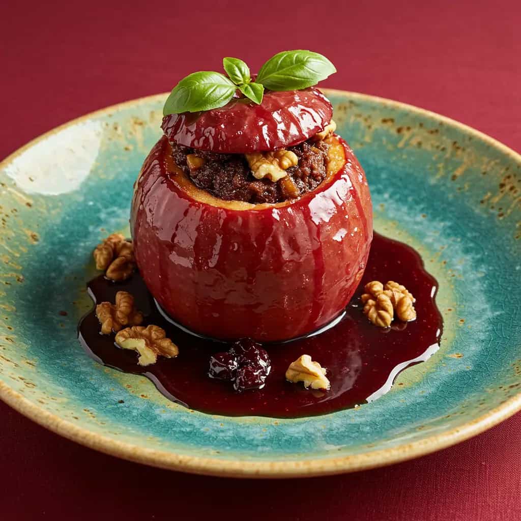 Maçãs Deliciosas ao Vinho Tinto com Ganache de Chocolate