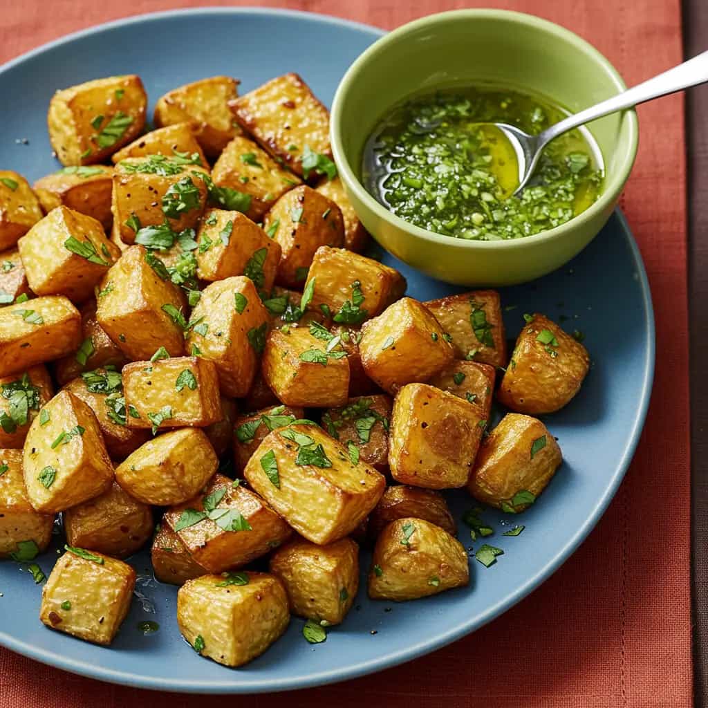 Mandioca Assada com Molho Verde de Coentro