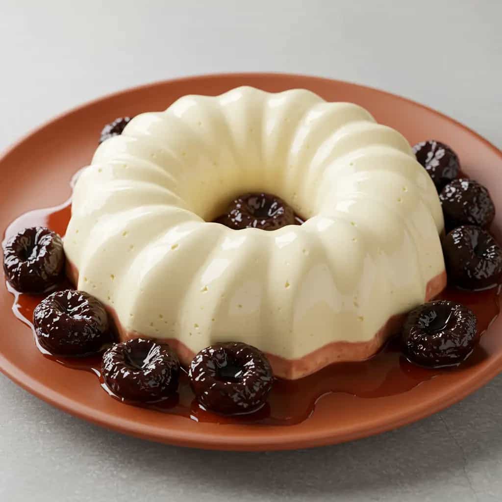 Manjar Branco Cremoso com Calda de Ameixas