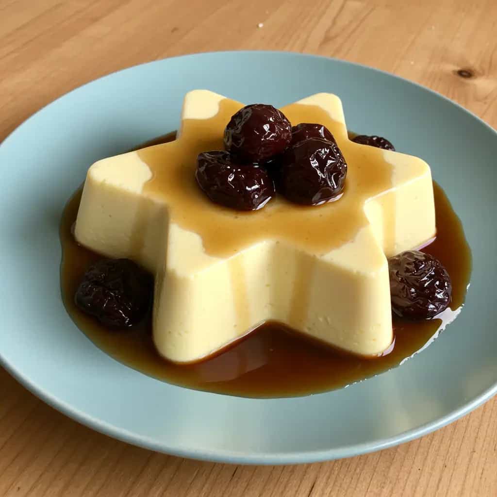 Manjar Branco Cremoso com Calda de Ameixas