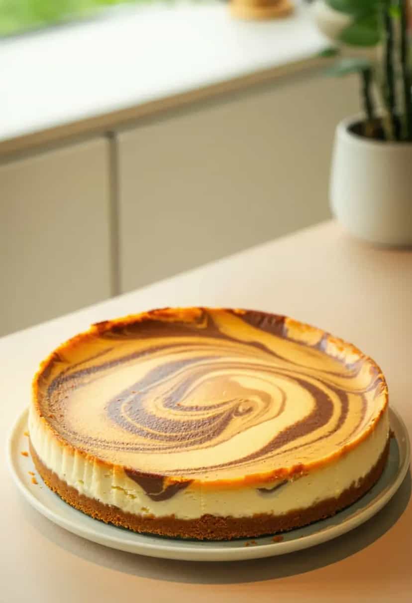 Foto deliciosa de Cheesecake Marmorizado pronta para servir - Tortas & Tortinhas