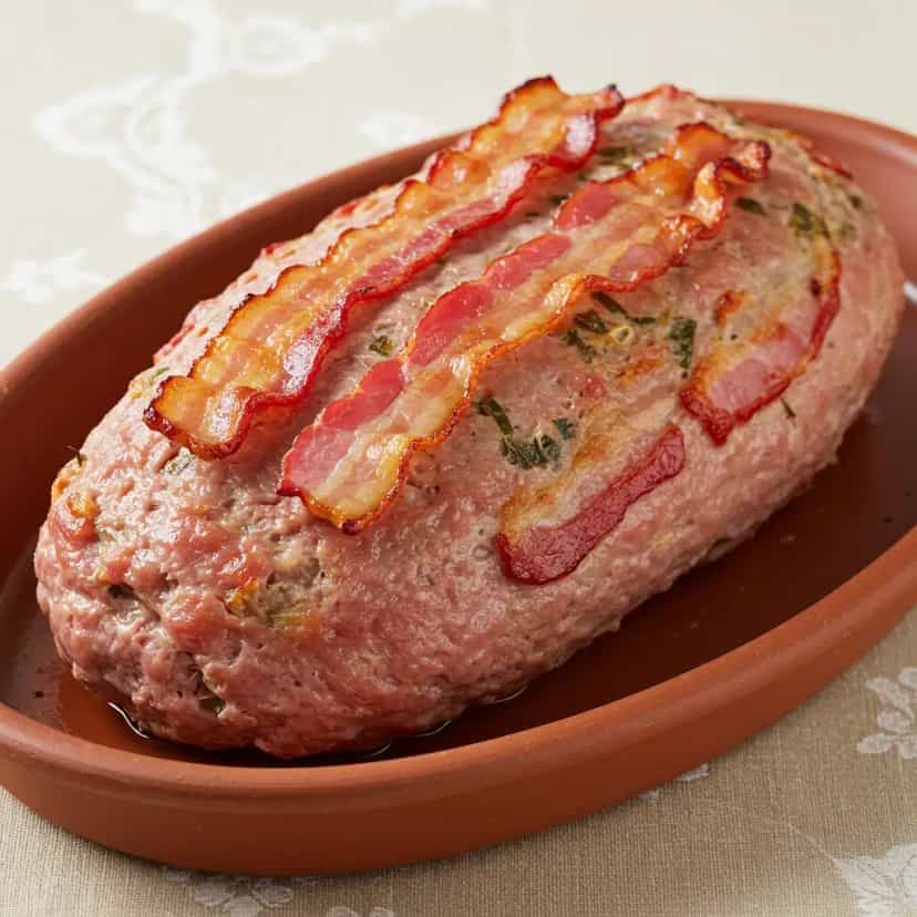 Foto deliciosa de Medalhão de Filé Mignon Suíno Assado com Bacon e Calabresa pronta para servir - Carnes & Frango