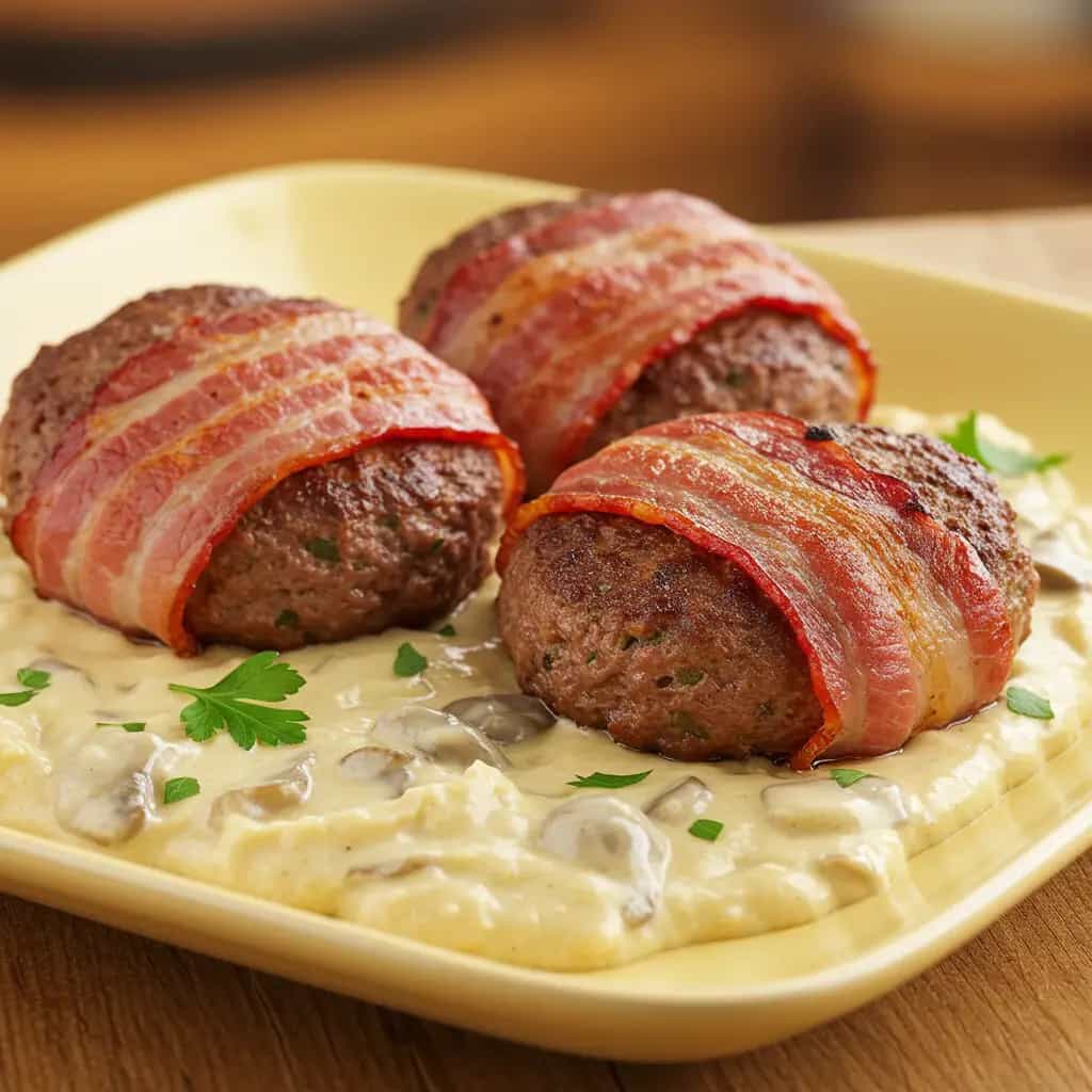 Medalhões de Carne Moída ao Molho de Mostarda e Champignon