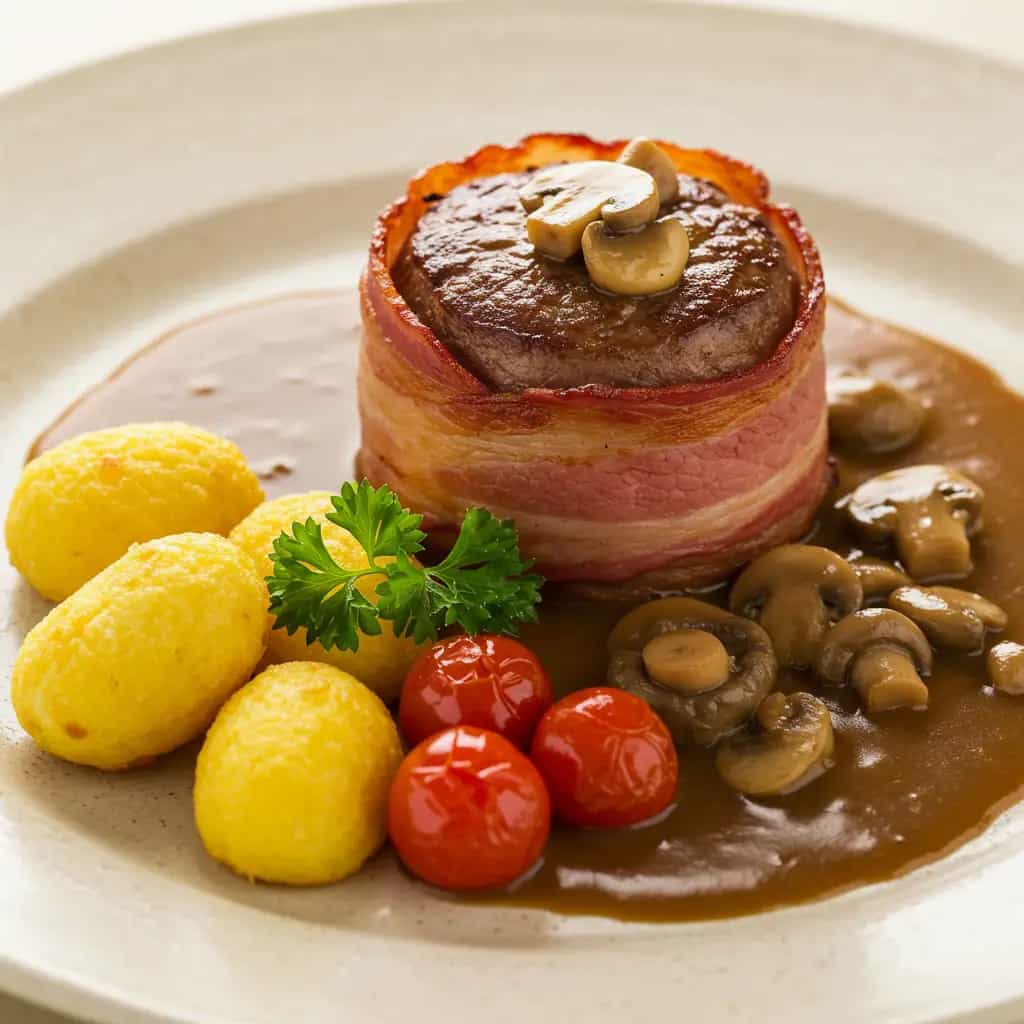 Medalhões de Filé Mignon ao Molho Madeira com Flor de Batata