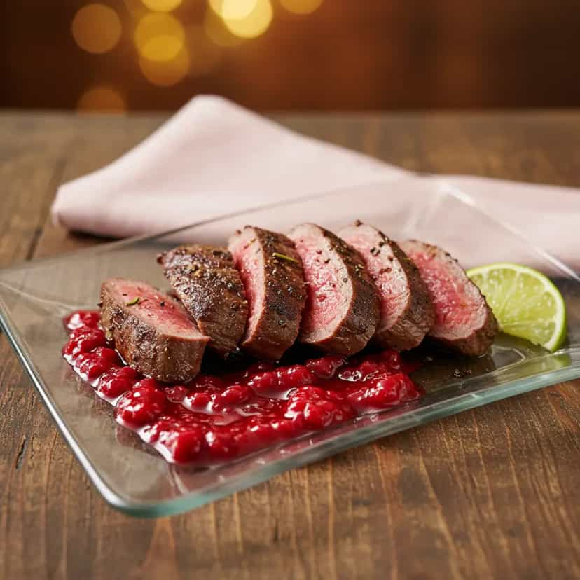 Foto deliciosa de Medalhões de Javali com Molho de Framboesa pronta para servir - Carnes & Frango