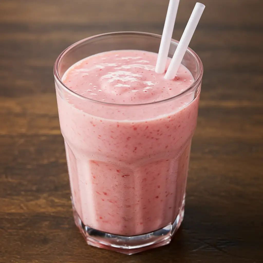Foto deliciosa de Milk Shake Cremoso de Iogurte com Gelatina de Morango pronta para servir