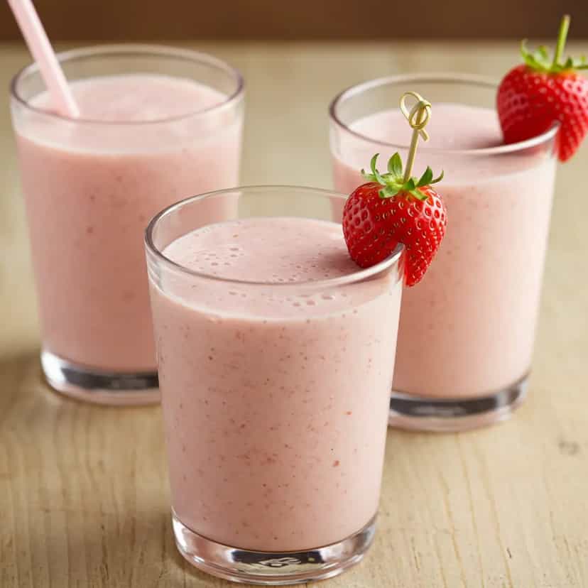 Foto deliciosa de Milk Shake Cremoso de Iogurte com Morango pronta para servir - Milkshakes