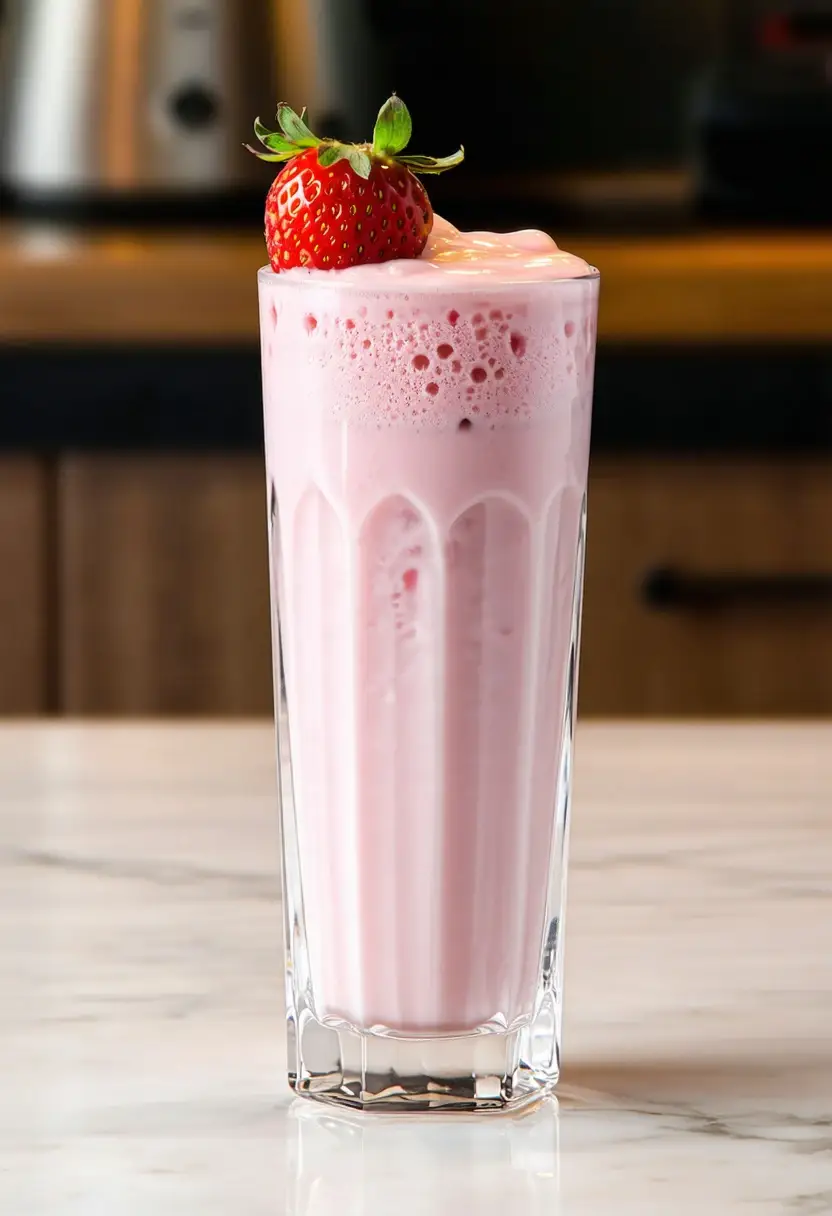 Foto deliciosa de Milk Shake de Morango Proteico pronta para servir - Milkshakes