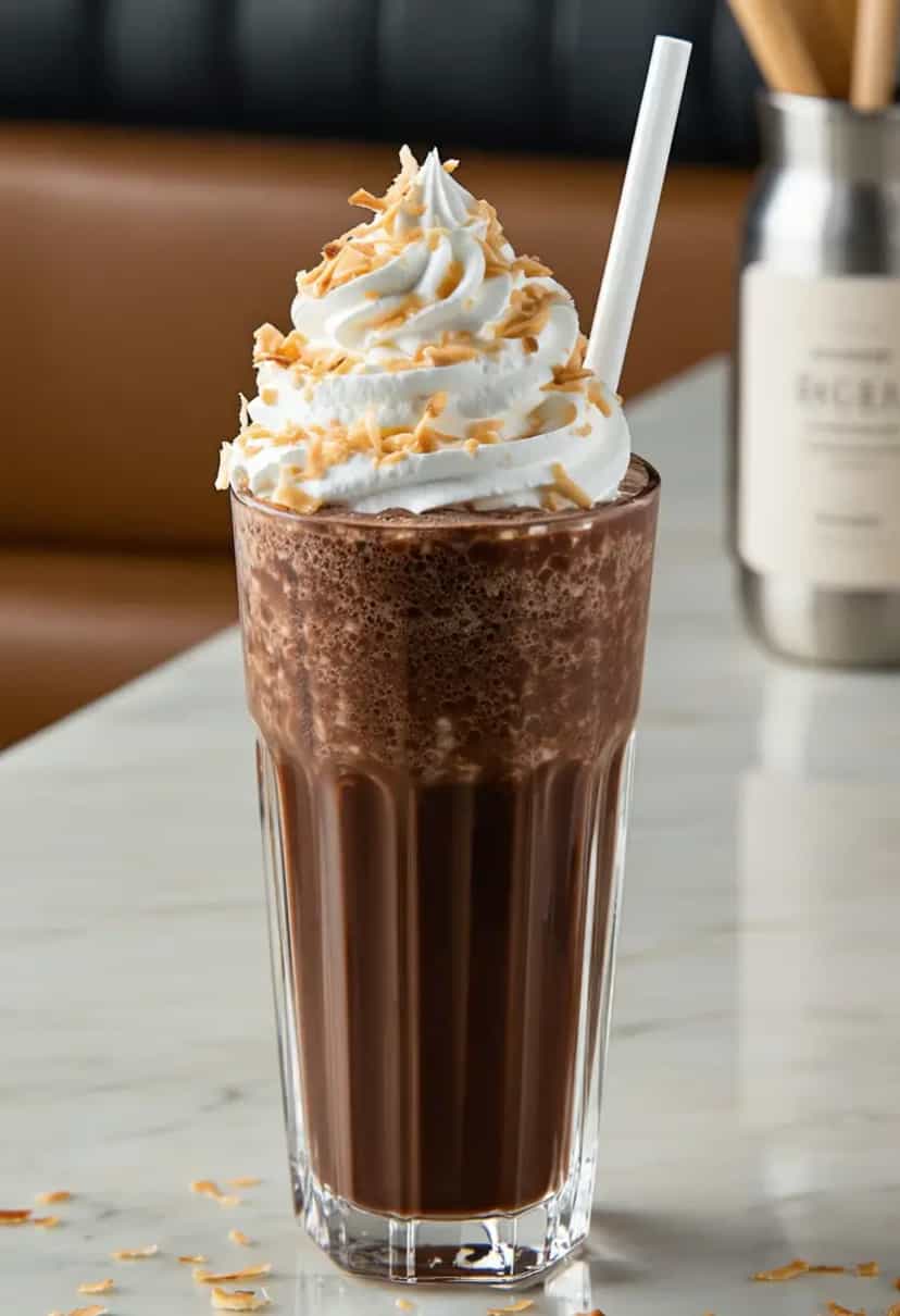Foto deliciosa de Milkshake de Coco e Chocolate pronta para servir - Milkshakes