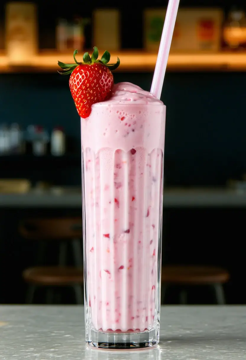 Foto deliciosa de Milkshake de Morango Vegano pronta para servir - Milkshakes