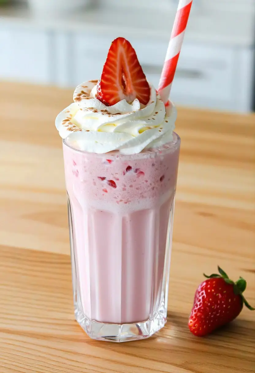 Foto deliciosa de Milkshake de Ninho com Morango pronta para servir - Milkshakes