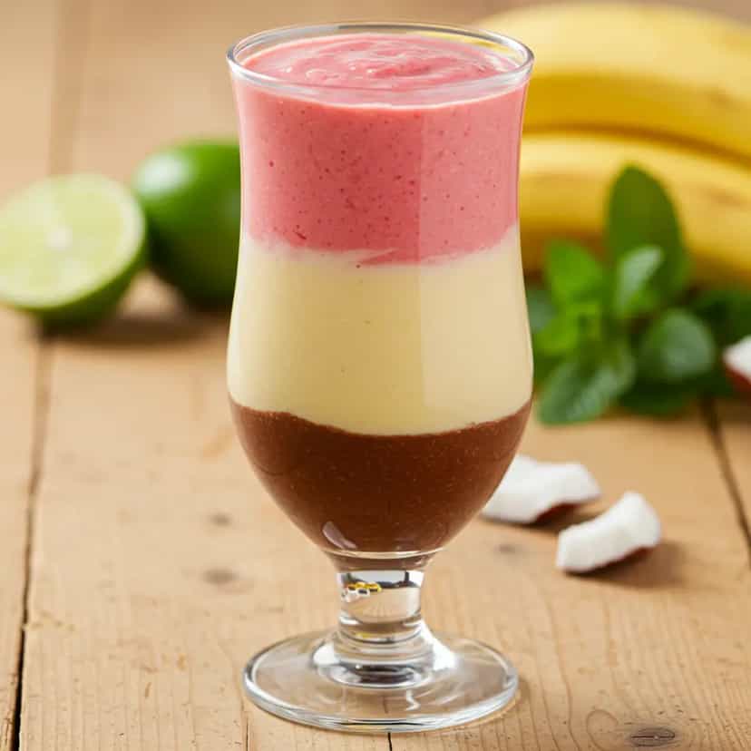 Foto deliciosa de Milkshake Napolitano: Sobremesa Refrescante pronta para servir - Doces Gelados & Sorvetes