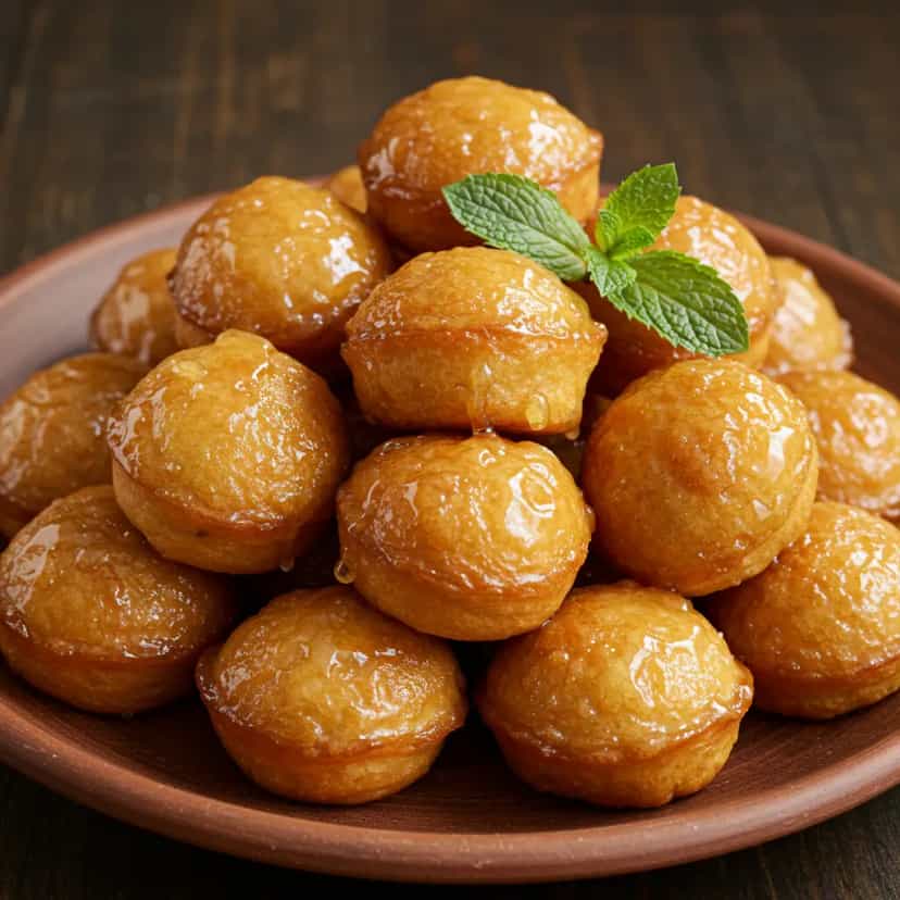 Foto deliciosa de Mini Bombas de Banana com Calda de Laranja pronta para servir - Outras Receitas