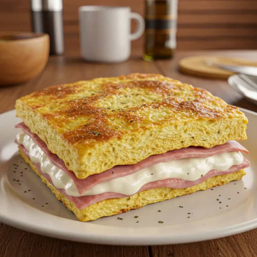 Foto deliciosa de Misto quente de forno à minha moda pronta para servir - Lanches de Padaria