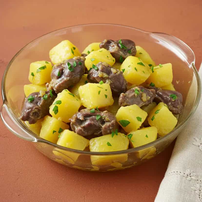 Foto deliciosa de Moela de Frango com Batata na Panela de Pressão pronta para servir - Carnes & Frango