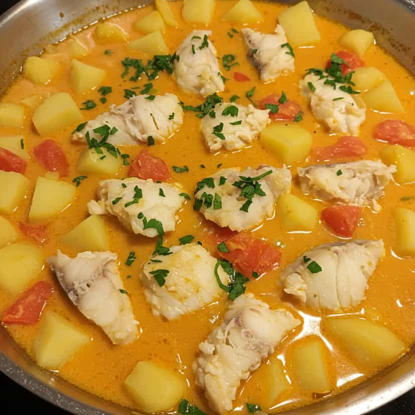 Foto deliciosa de Molho de Peixe com Coco e Azeitonas pronta para servir - Peixes & Frutos do Mar