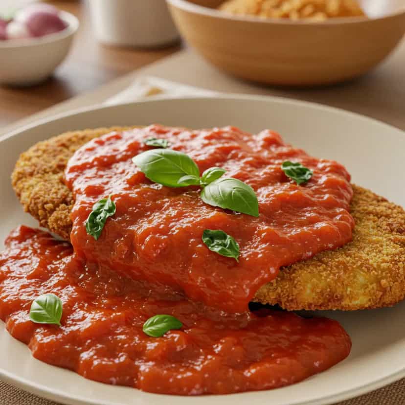 Foto deliciosa de Molho de tomate para bife à parmegiana do Bar do Alemão pronta para servir - Carnes & Frango