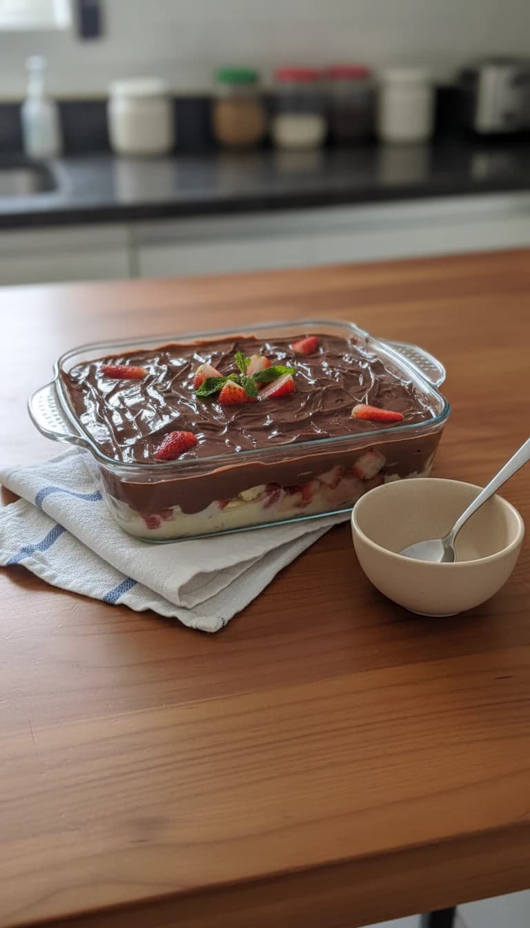 Mousse de Morango com Ganache de Chocolate Meio Amargo