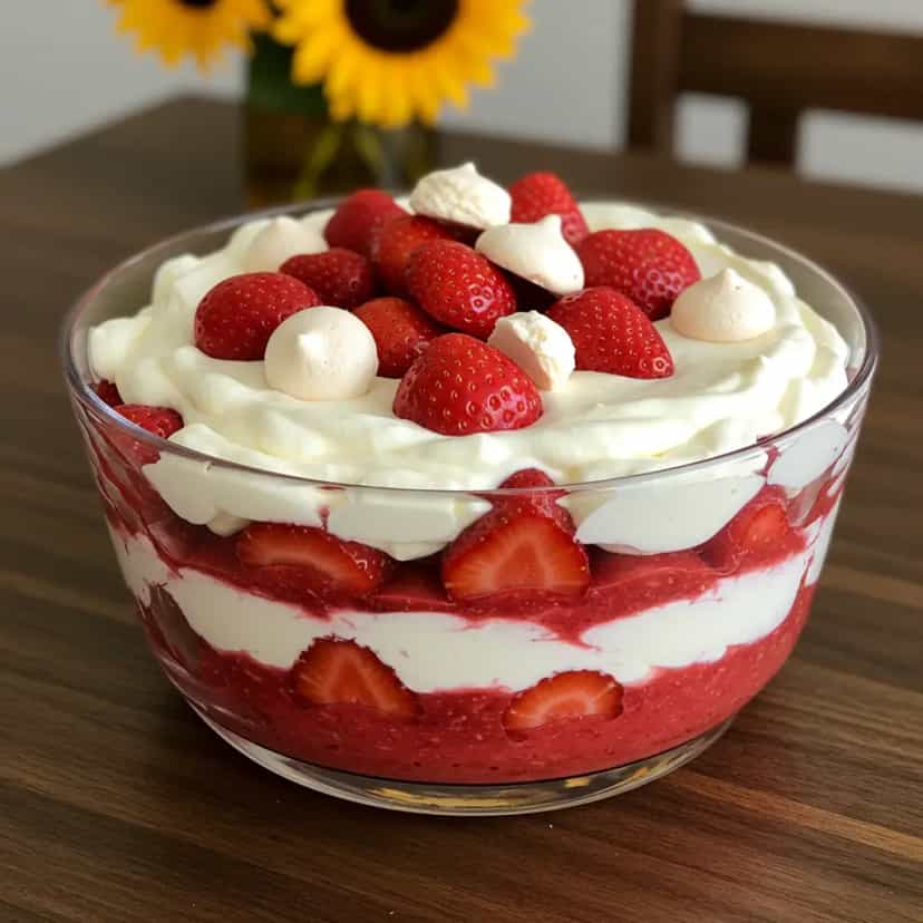 Foto deliciosa de Mousse de Morango com Suspiro pronta para servir - Pudins & Cremes