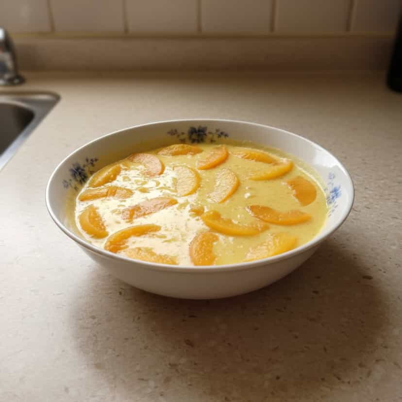 Foto deliciosa de Mousse de Pêssego com Camada de Gelatina pronta para servir - Pudins & Cremes