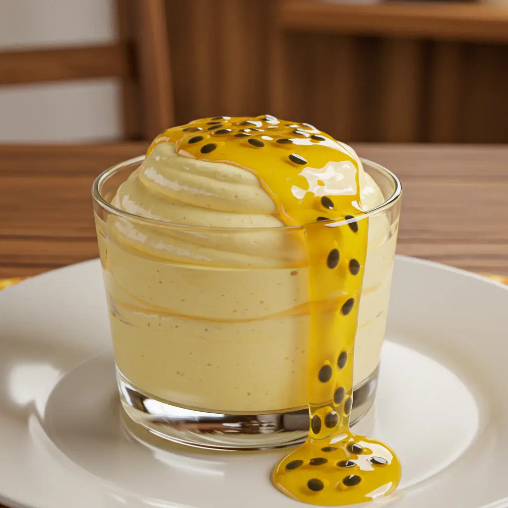 Mousse rápida de maracujá com calda