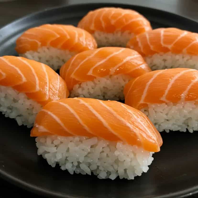 Foto deliciosa de Niguiri de Salmão pronta para servir - Peixes & Frutos do Mar