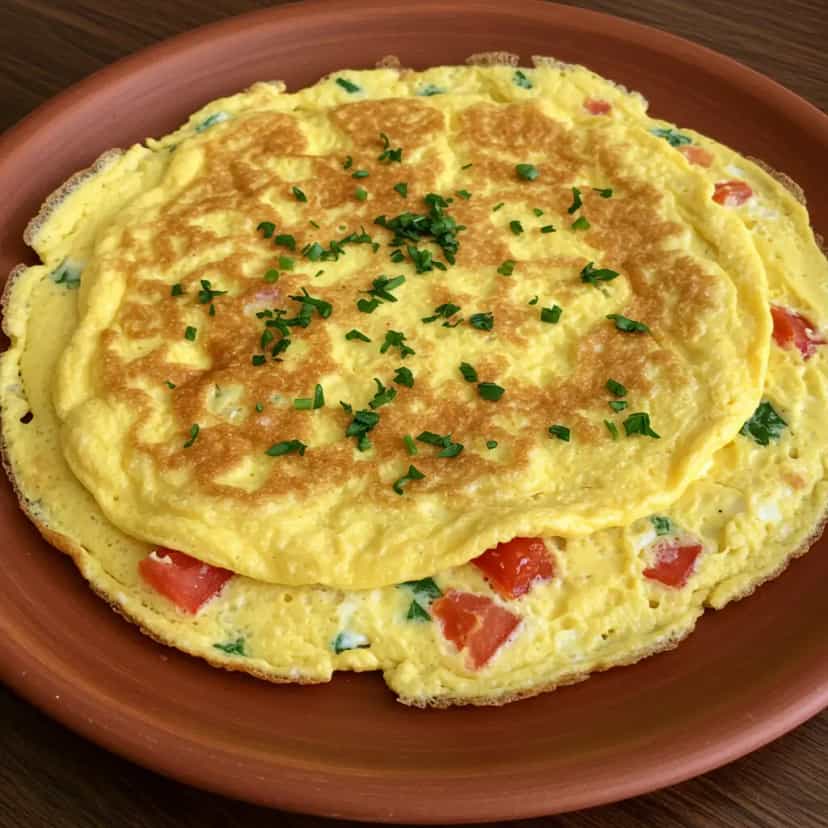 Foto deliciosa de Omelete Caprese com Ricota e Peito de Peru pronta para servir - Brunch