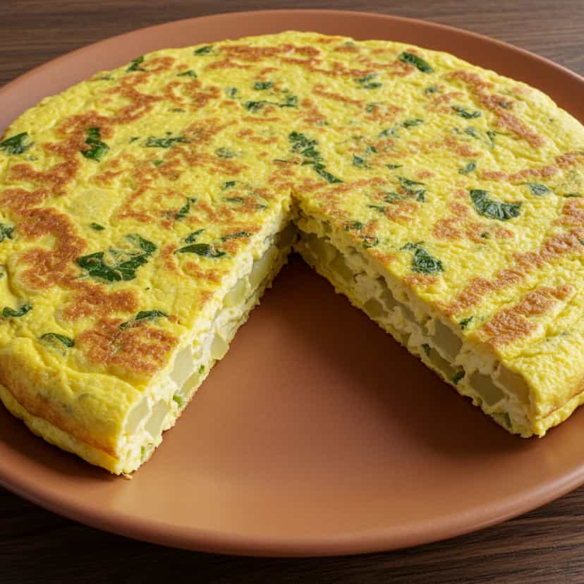 Foto deliciosa de Omelete de Batata com Cebola e Queijo pronta para servir - Café da Manhã Brasileiro