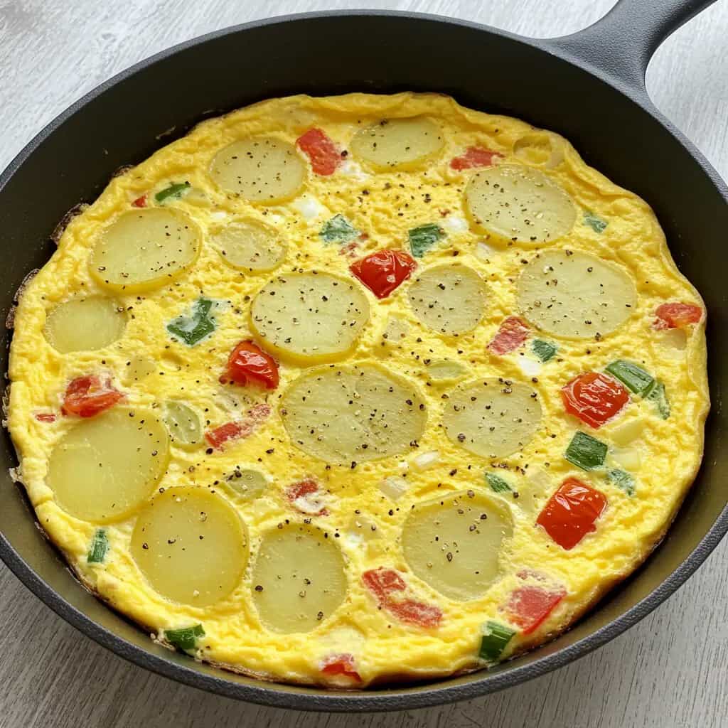 Omelete de Batata com Tomate e Azeitona