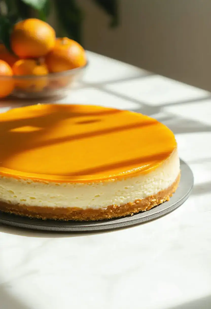 Foto deliciosa de Cheesecake de Laranja pronta para servir - Tortas & Tortinhas