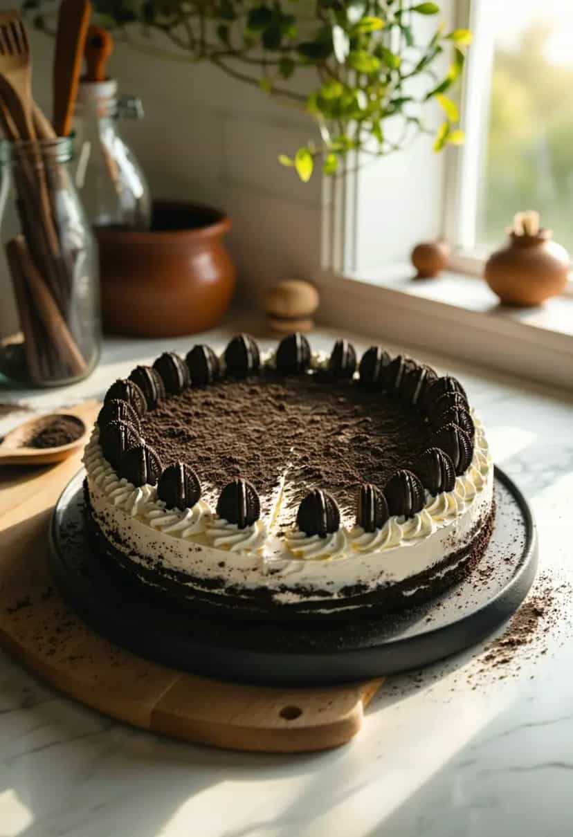 Foto deliciosa de Cheesecake de Oreo pronta para servir - Sem Assar