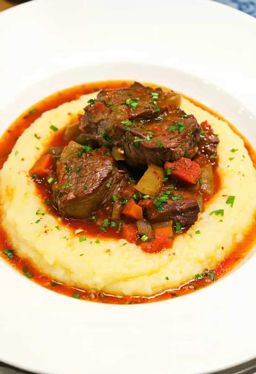 Foto deliciosa de Ossobuco com Polenta pronta para servir - Carnes & Frango