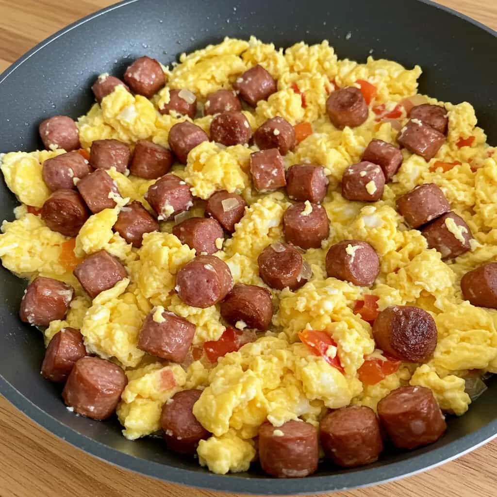 Ovos Mexidos com Calabresa e Farofa Crocante