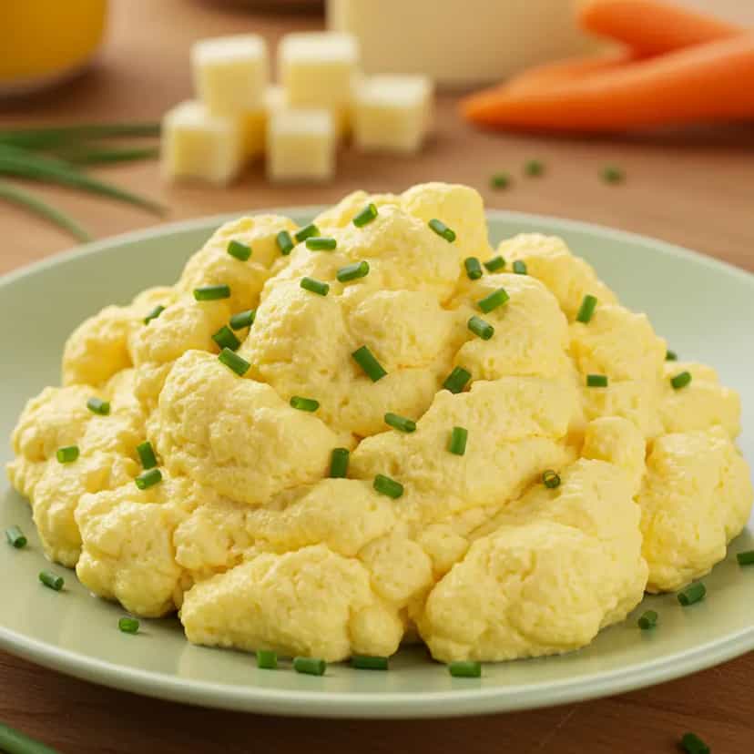 Foto deliciosa de Ovos Mexidos Cremosos com Baguete pronta para servir - Brunch