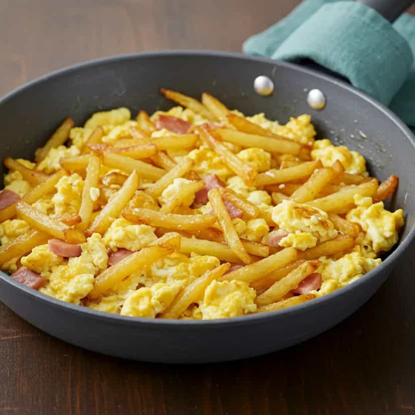 Foto deliciosa de Ovos Mexidos Crocantes com Batata Palha pronta para servir - Ovos