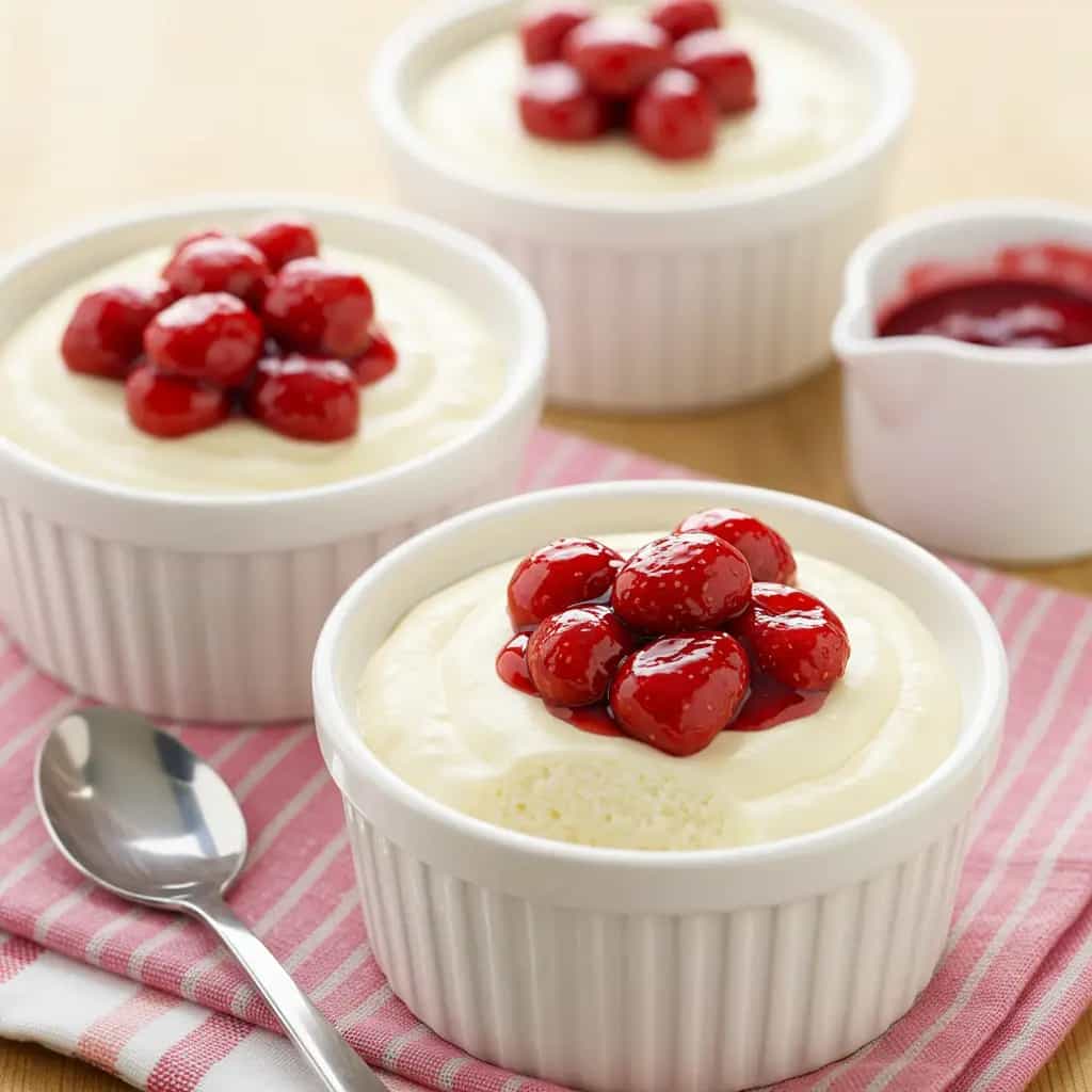 Panna Cotta de Baunilha com Morangos ao Molho de Rosas