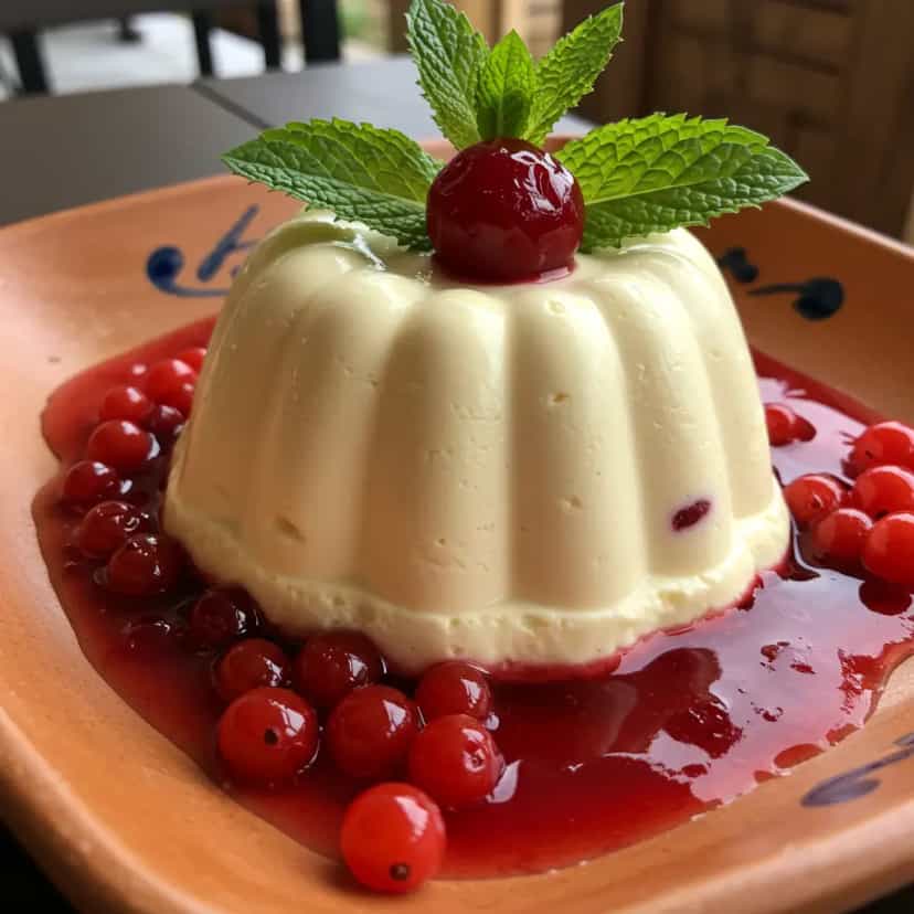 Foto deliciosa de Panna Cotta de Pistache com Frutas Vermelhas pronta para servir - Pudins & Cremes