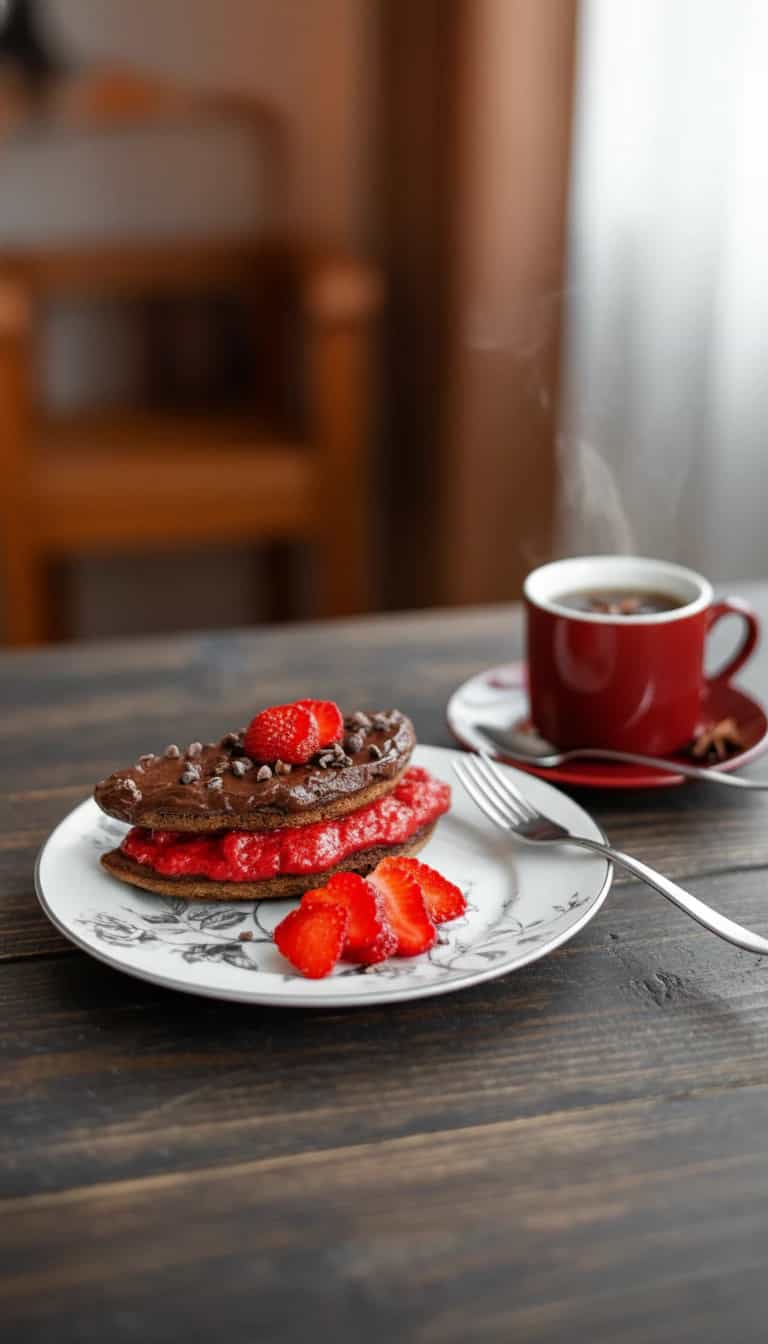Panqueca de Cacau com Geleia de Morango