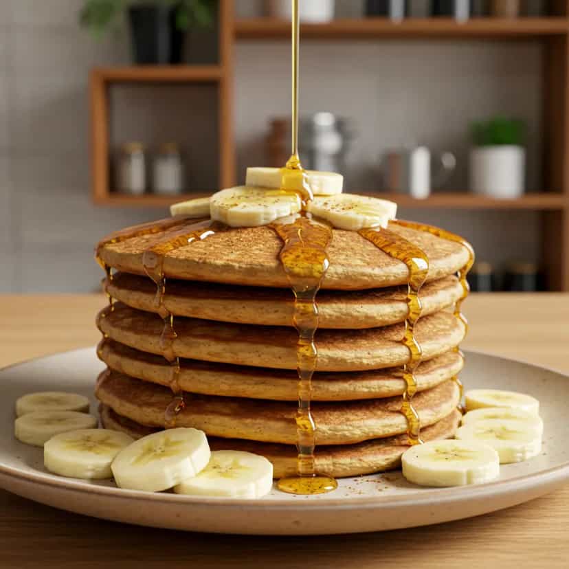 Foto deliciosa de Panqueca saudável de aveia e banana pronta para servir - Panquecas & Waffles