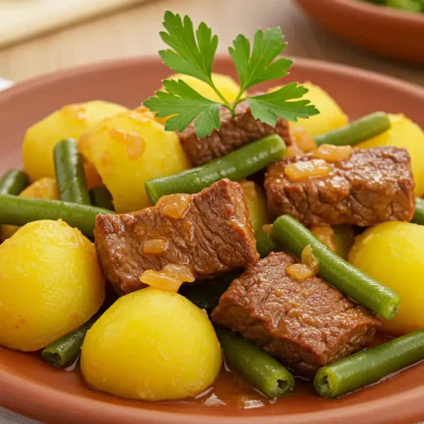 Foto deliciosa de Patinho ao Molho com Mandioquinha e Legumes pronta para servir - Carnes & Frango