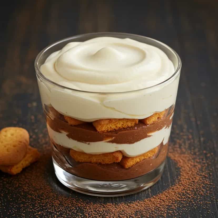 Foto deliciosa de Pavê de Biscoito Maizena com Dois Cremes pronta para servir - Pudins & Cremes