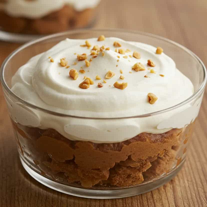 Foto deliciosa de Pavê de Nozes com Doce de Leite pronta para servir - Pudins & Cremes