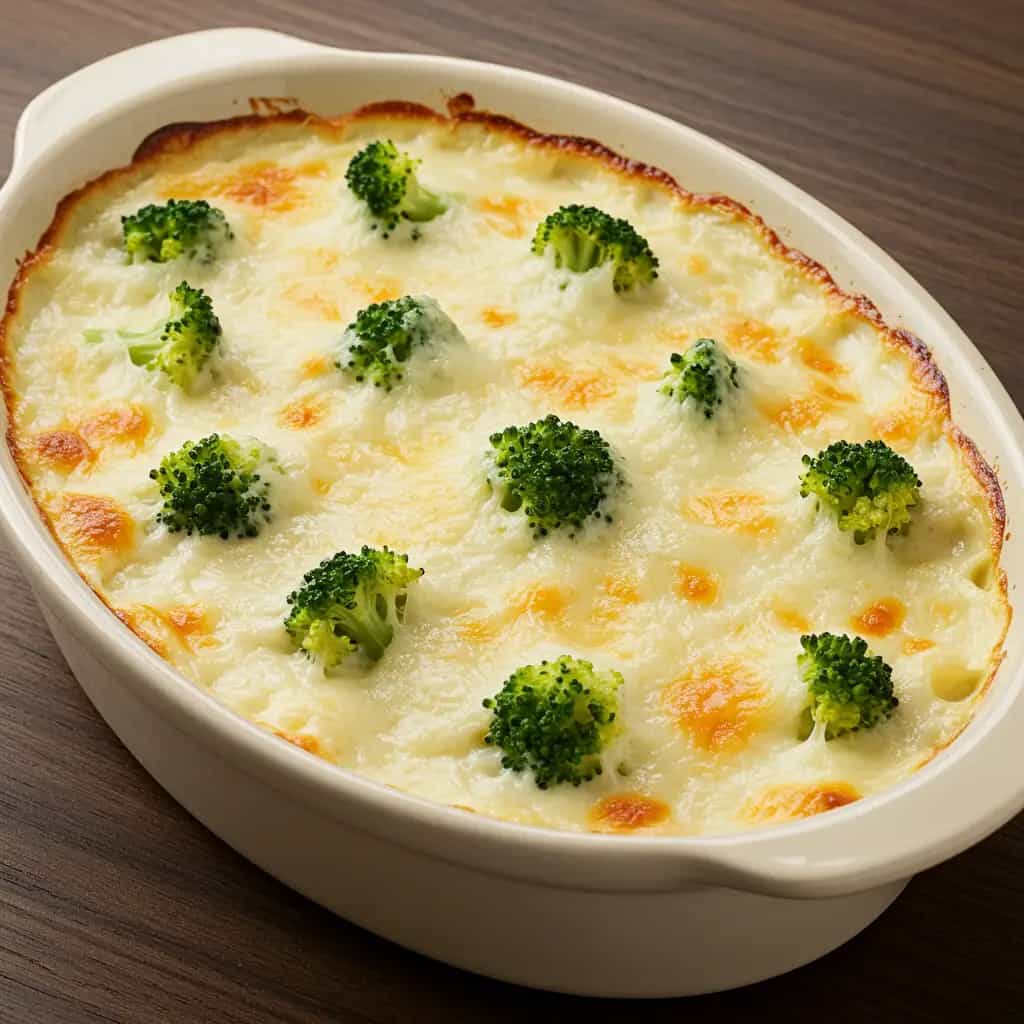 Peito de Frango Gratinado com Brócolis ao Creme