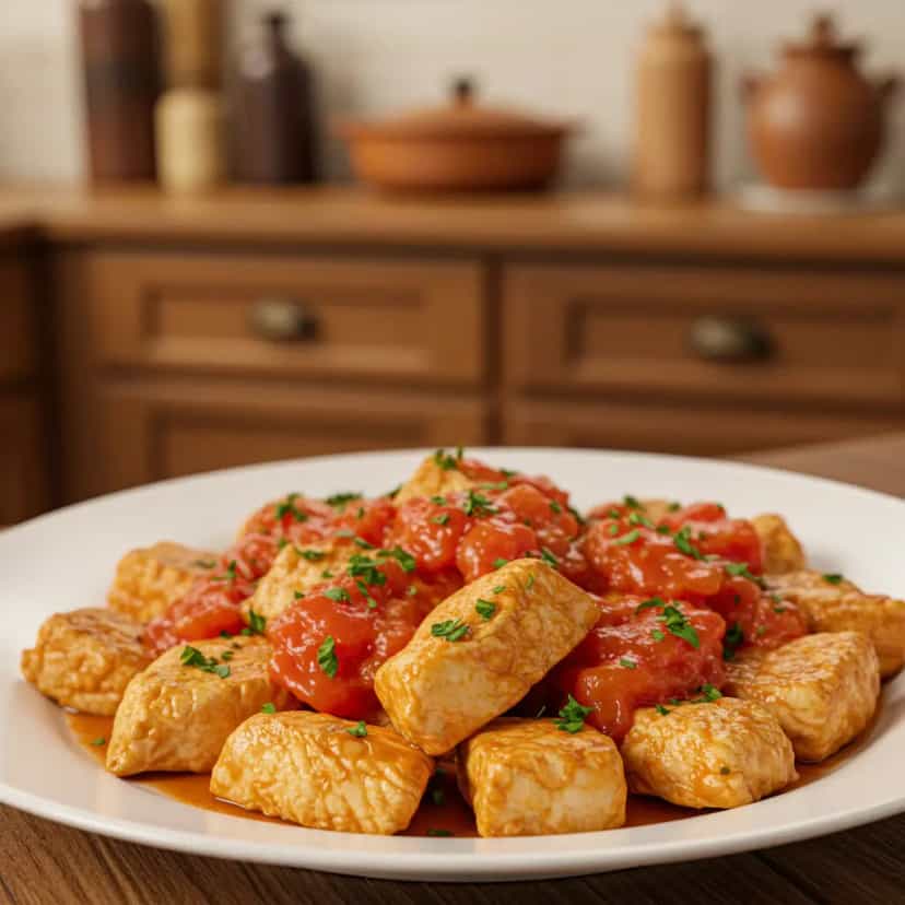 Foto deliciosa de Peito de frango refogado com molho de tomate natural pronta para servir - Carnes & Frango
