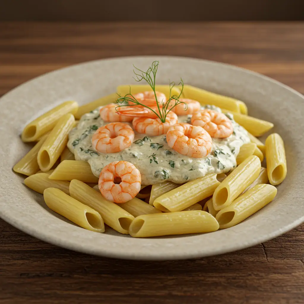 Penne ao Funghi e Camarão