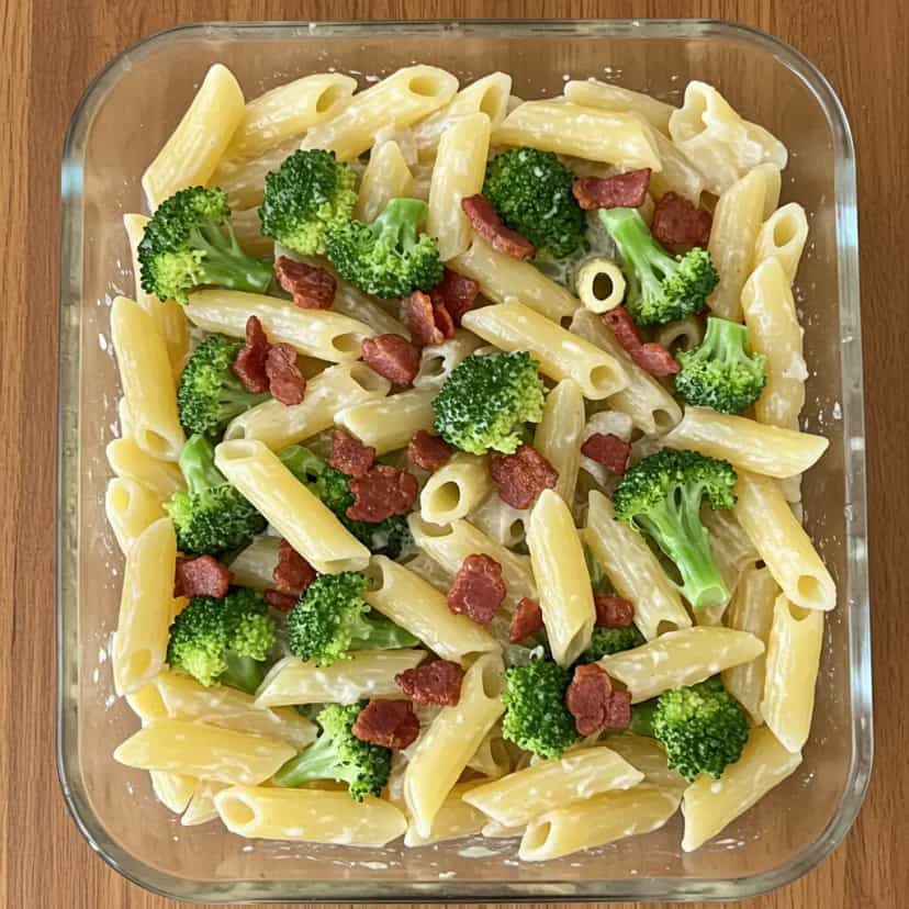 Foto deliciosa de Penne ao Molho Cremoso com Brócolis e Bacon pronta para servir - Massas & Macarrão